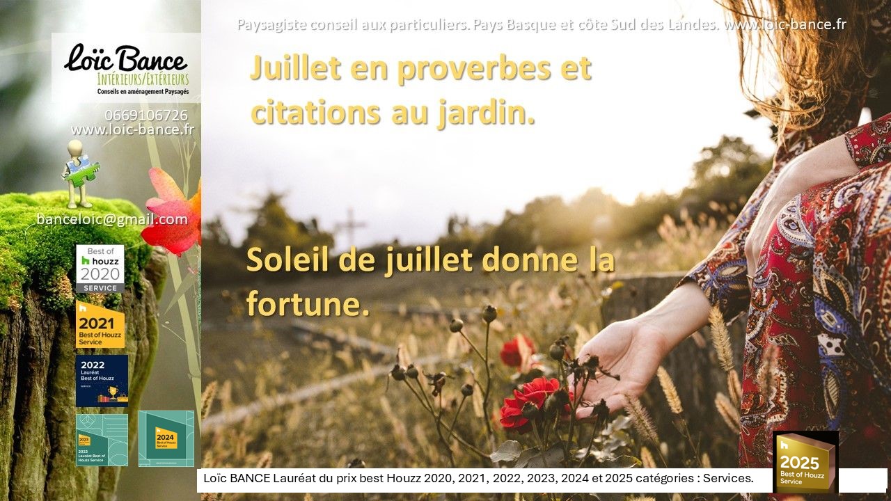 Proverbes; juillets; jardins; Loc BANCE; concepteur de jardins; Landes; Pays Basque; Paysagiste conseil; Anglet; Capbreton; 