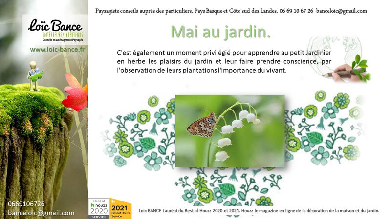 Capbreton paysagiste. Les travaux de mai au jardin d'ornement, potager et fruitiers.